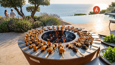 Wild Mushroom Skewers (Swiss Alpine Style) cooking on an Arteflame grill