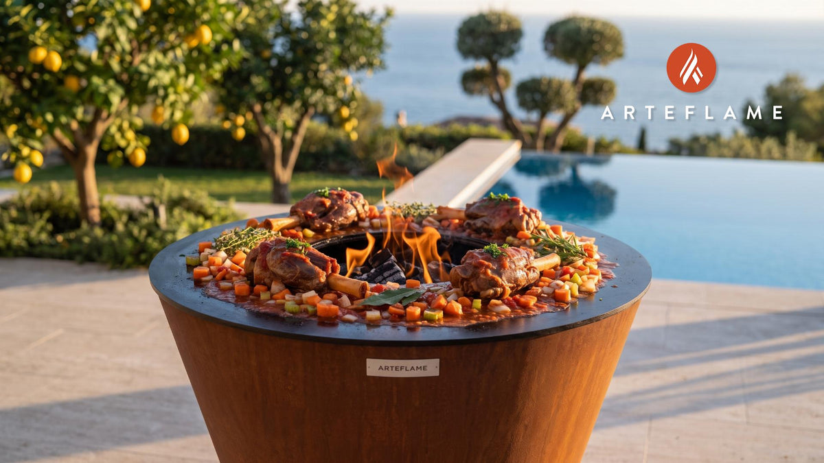 Tender Braised Veal Shank (Swiss Style) cooking on an Arteflame grill