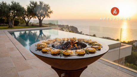 Crispy Swiss Polenta Cakes with Alpine Cheese cooking on an Arteflame grill