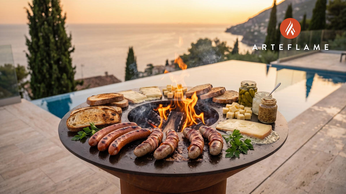 Swiss Sausage Platter cooking on an Arteflame grill