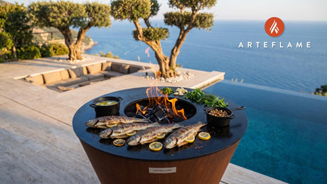 Grilled Trout with Aromatic Herbs (Albanian Style) cooking on an Arteflame grill