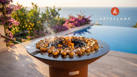 Crispy Grilled Baby Potatoes (Albanian Style) cooking on an Arteflame grill