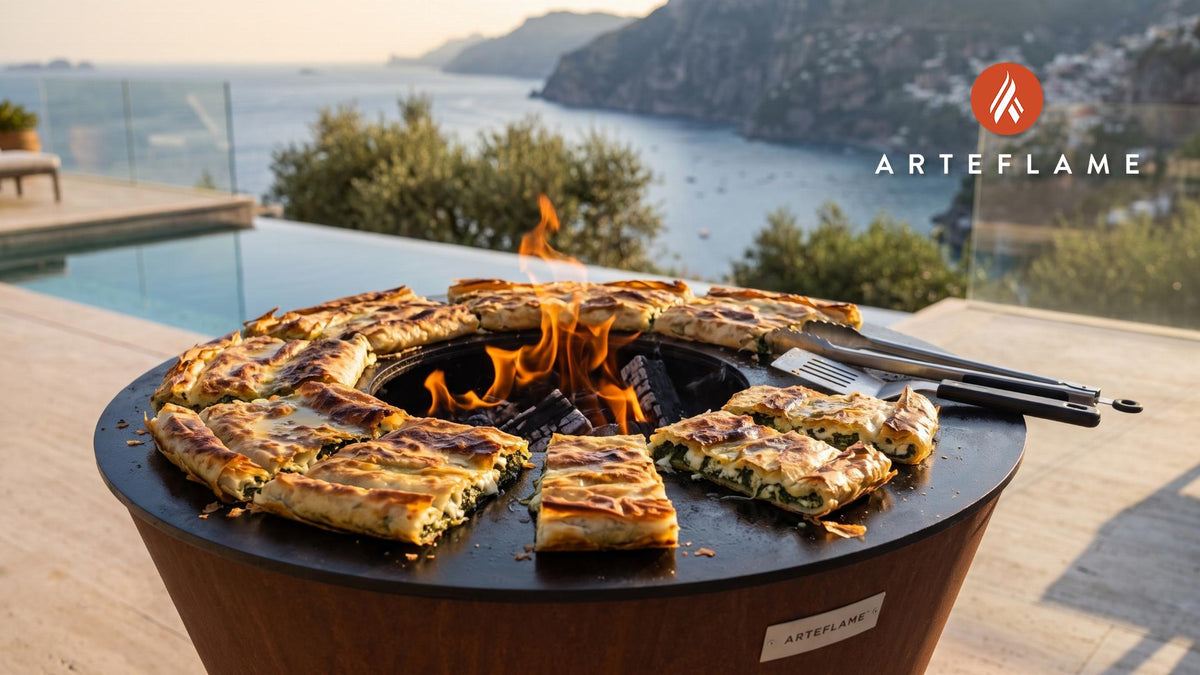 Crispy Grilled Cheese Byrek (Albanian Style) cooking on an Arteflame grill