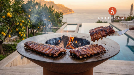Honey Glazed Grilled Pork Ribs (Albanian Style) cooking on an Arteflame grill