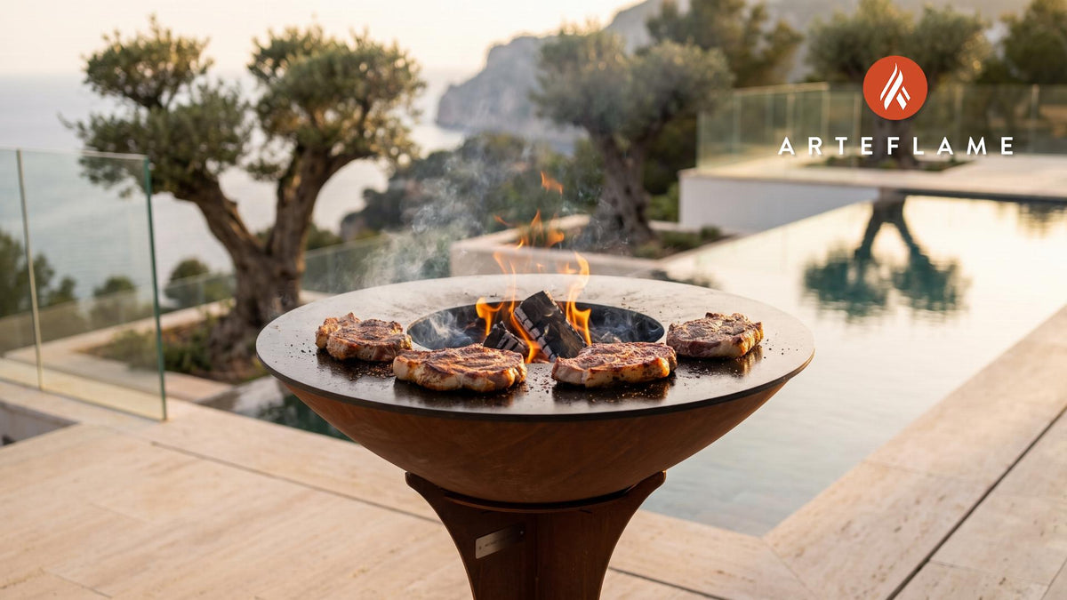 Juicy Grilled Pork Neck (Albanian Style) cooking on an Arteflame grill