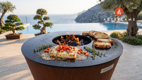 Grilled Feta Cheese with Herbs (Albanian Style) cooking on an Arteflame grill