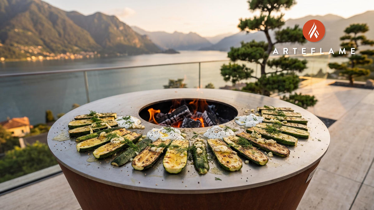 Grilled Zucchini with Garlic Butter (Albanian Style) cooking on an Arteflame grill