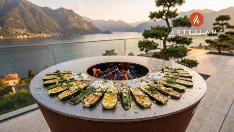 Grilled Zucchini with Garlic Butter (Albanian Style) cooking on an Arteflame grill
