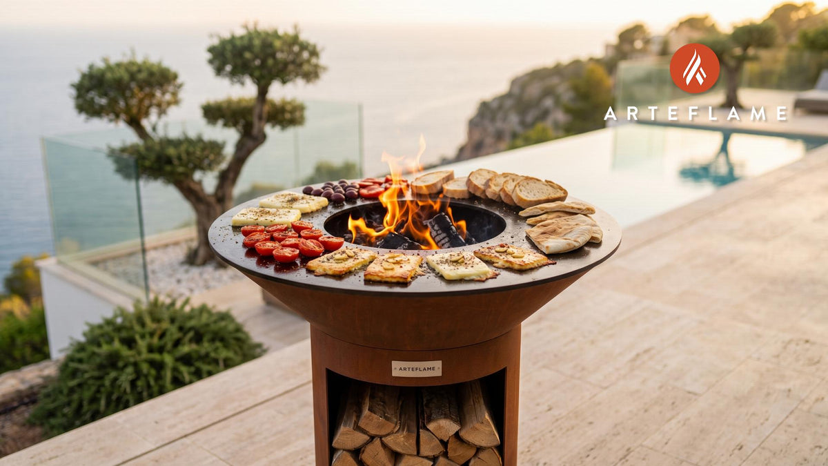 Crispy Grilled Sheep Cheese (Albanian Style) cooking on an Arteflame grill