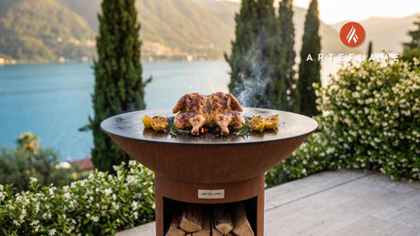 Slow Grilled Whole Chicken with Herbs (Albanian Style) cooking on an Arteflame grill