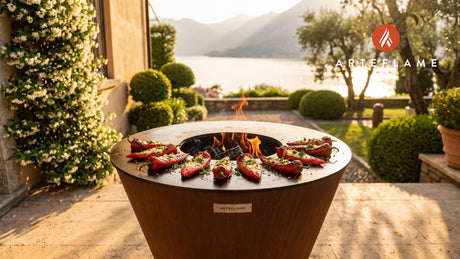 Charred Stuffed Peppers with Cheese (Albanian Style) cooking on an Arteflame grill