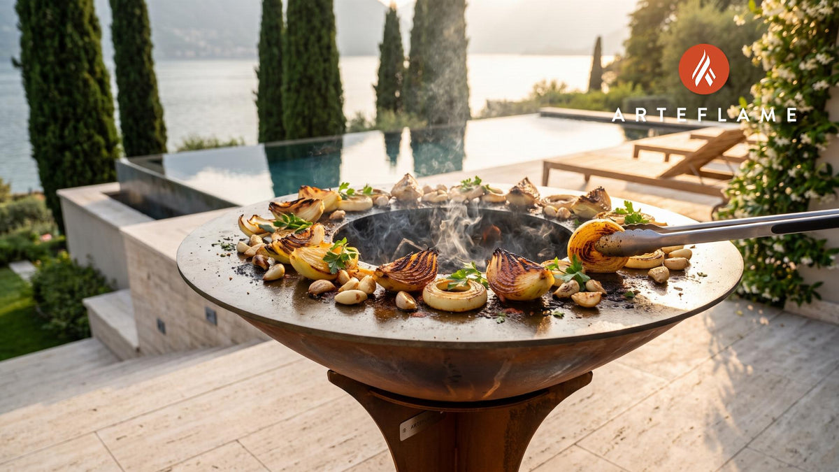 Charred Grilled Onions & Garlic (Albanian Style) cooking on an Arteflame grill