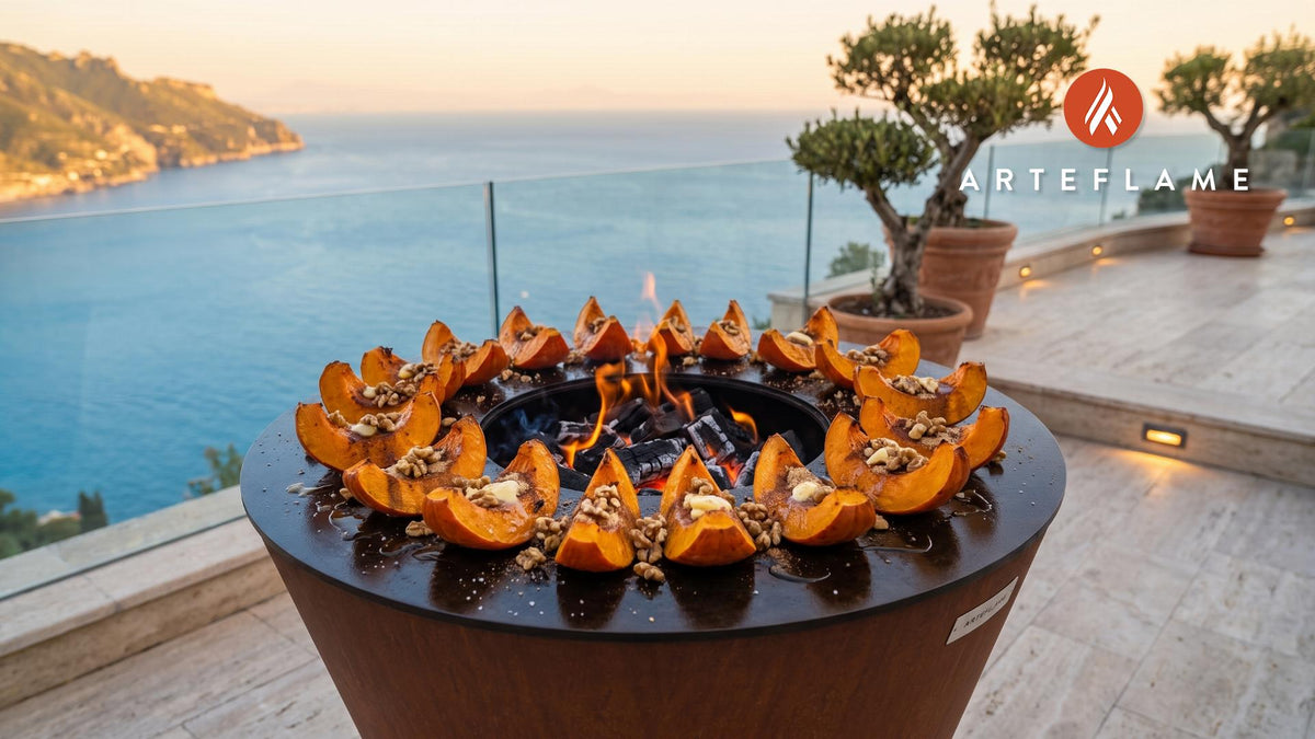 Grilled Pumpkin with Walnuts (Albanian Style) cooking on an Arteflame grill