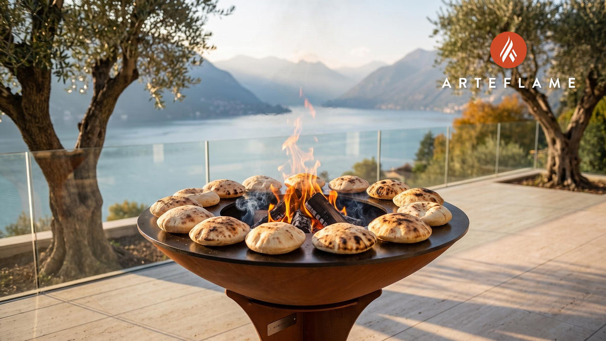 Wood-Fired Grilled Pita Bread (Albanian Style) cooking on an Arteflame grill