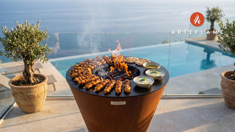 Grilled Chicken Skewers & Yogurt Sauce (Albanian Style) cooking on an Arteflame grill