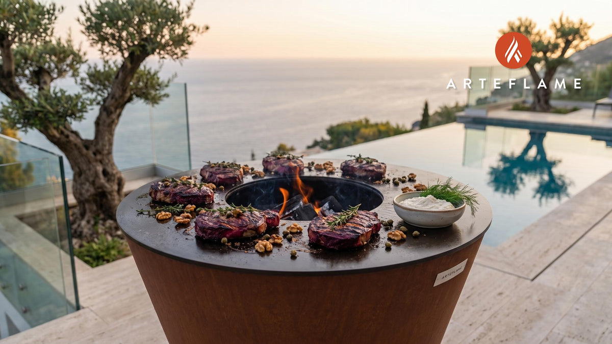 Charred Beetroot Steaks with Horseradish (Danish Style) cooking on an Arteflame grill