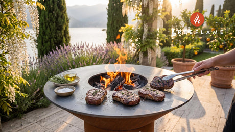 Grilled Venison Steaks with Rosemary Sea Salt (Danish Style) cooking on an Arteflame grill