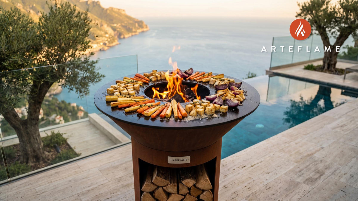 Grilled Root Vegetables with Thyme (Danish Style) cooking on an Arteflame grill