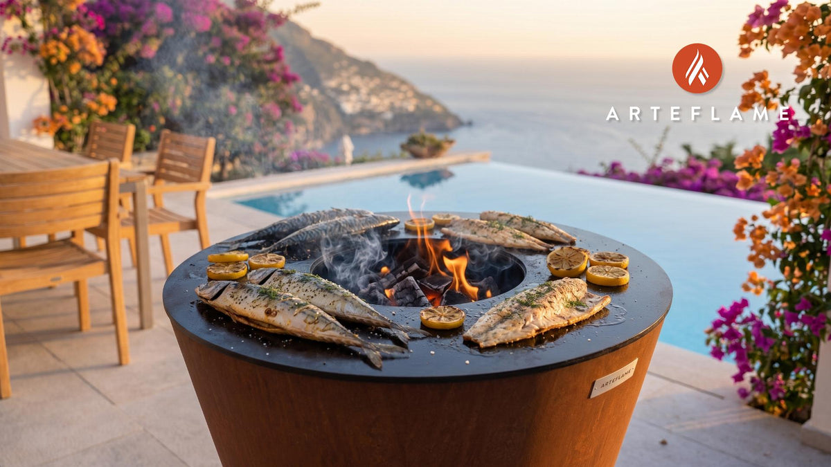 Wood-Fired Smoked Mackerel (Danish Style) cooking on an Arteflame grill