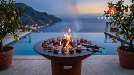 Grilled Danish Frikadeller cooking on an Arteflame grill