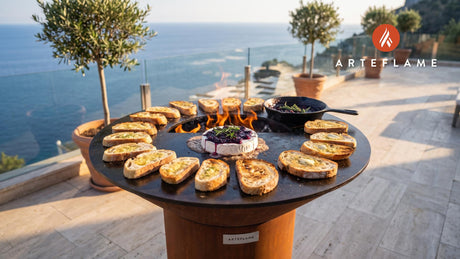 Sizzling Grilled Camembert (Danish Style) cooking on an Arteflame grill