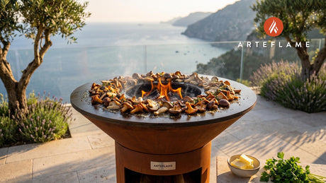 Charred Mushroom Mix (Danish Winter Style) cooking on an Arteflame grill