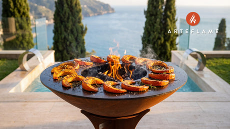 Charred Pumpkin Slices with Maple Syrup (Danish Style) cooking on an Arteflame grill