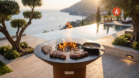 Peppered Flat Iron Steak (Danish Style) cooking on an Arteflame grill