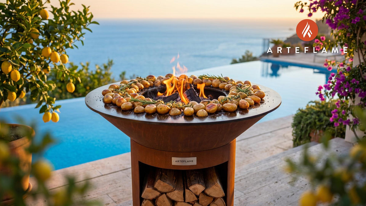 Crispy Grilled Duck Fat Potatoes (Danish Style) cooking on an Arteflame grill