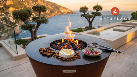 Warm Smoked Cheese with Rye Crumbs (Danish Style) cooking on an Arteflame grill