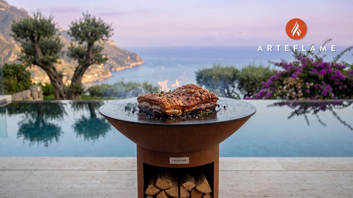 Smoked Pork Belly with Juniper (Danish Style) cooking on an Arteflame grill
