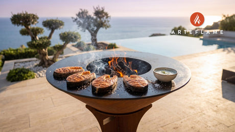 Grilled Salmon Steaks (Danish Dill Style) cooking on an Arteflame grill