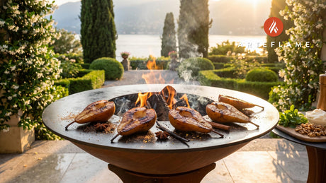 Grilled Winter Pears (Danish Spiced) cooking on an Arteflame grill