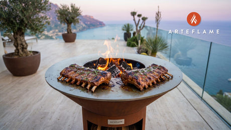 Honey Mustard Glazed Lamb Ribs (Danish Style) cooking on an Arteflame grill