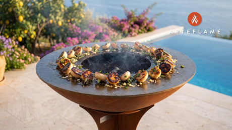 Charred Turnips with Garlic Butter (Danish Style) cooking on an Arteflame grill