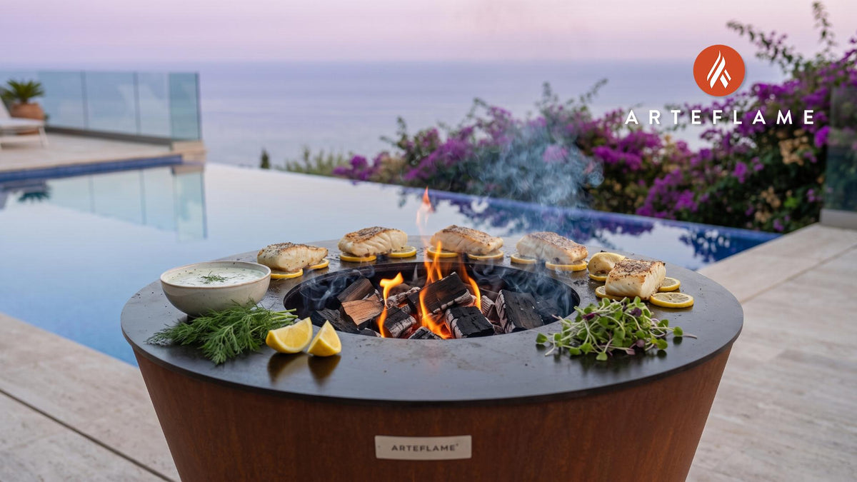 Hot Smoked Cod with Dill Sauce (Danish Style) cooking on an Arteflame grill