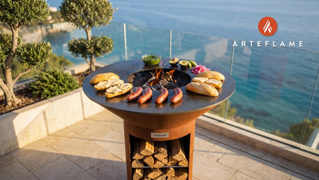 Grilled Chorizo Sandwich (Choripan Mexicano) cooking on an Arteflame grill