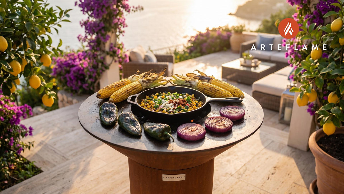 Grilled Poblano Corn Salsa cooking on an Arteflame grill