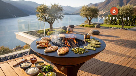 Grilled Mexican Tlacoyos with Chicharron cooking on an Arteflame grill