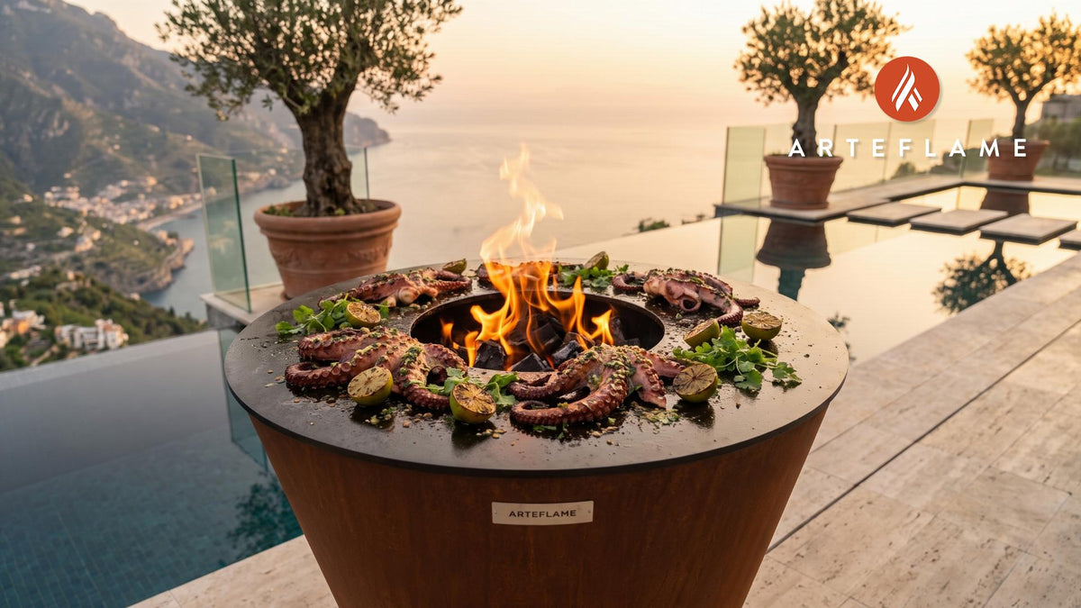 Tender Grilled Octopus cooking on an Arteflame grill