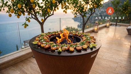 Charred Baby Potatoes (Mexican Style) cooking on an Arteflame grill