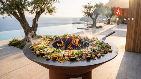 Charred Calabacitas with Cheese (Mexican Style) cooking on an Arteflame grill