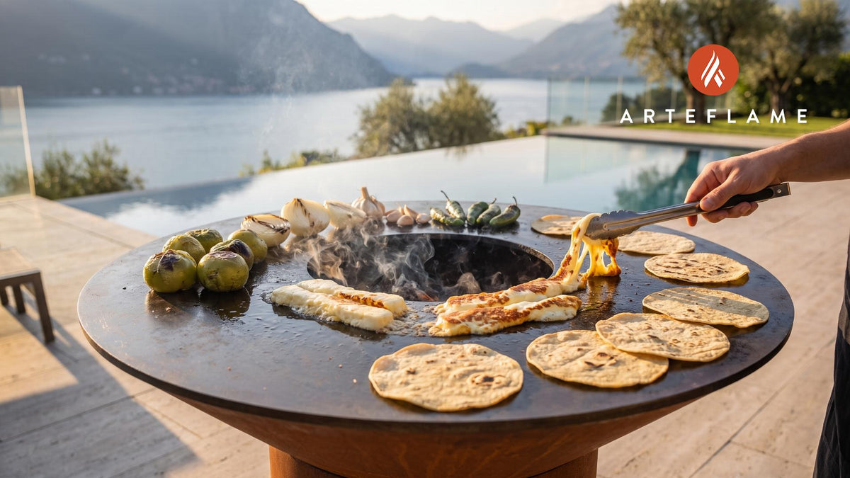 Grilled Oaxacan String Cheese (Mexican Style) cooking on an Arteflame grill