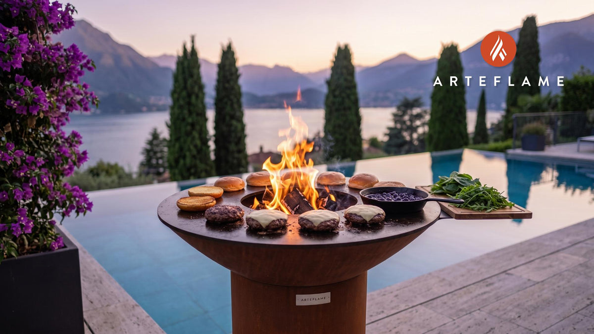 Bison Burgers with Blueberry Compote (Canadian Style) cooking on an Arteflame grill