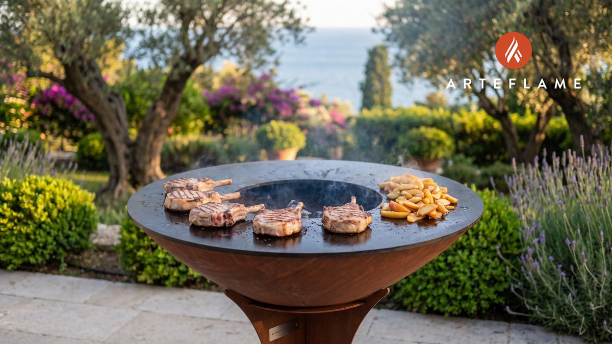 Juicy Grilled Pork Chops with Apple Compote (Canadian Style) cooking on an Arteflame grill
