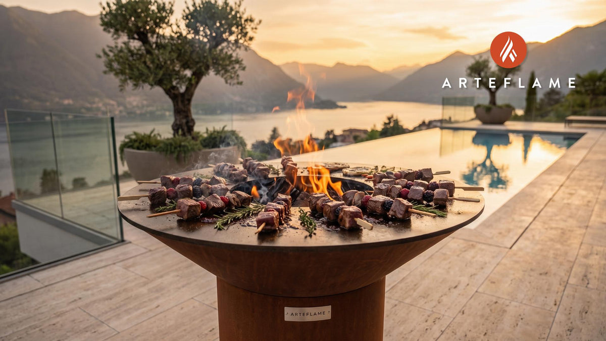 Caribou Skewers with Berry Glaze (Canadian Style) cooking on an Arteflame grill