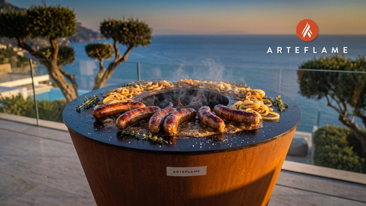 Beer Glazed Grilled Sausage (Canadian Style) cooking on an Arteflame grill