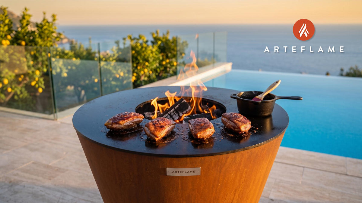 Grilled Bourbon Duck Breast (Kentucky Style) cooking on an Arteflame grill