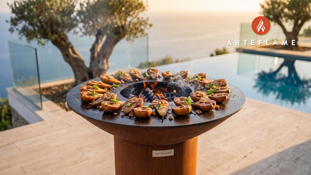 Grilled Pears with Cinnamon Honey (Canadian Style) cooking on an Arteflame grill
