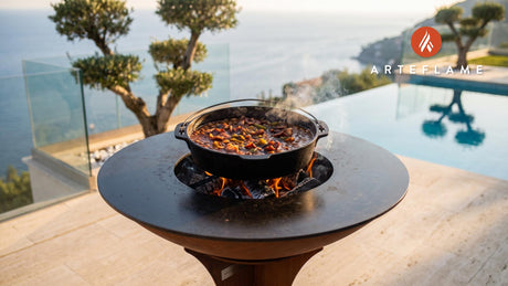 Wood-Fired Bourbon Baked Beans (Kentucky Style) cooking on an Arteflame grill